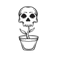 ilustração de doodle de crânio de árvore preto e branco para design de camiseta de cartaz de tatuagem de adesivo etc vetor