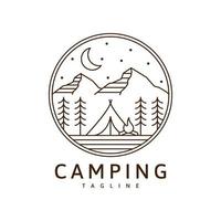 logotipo de acampamento ou ilustração monoline ou vetor de estilo de arte de linha