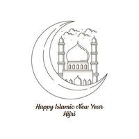 feliz ano novo islâmico hijri monoline ou ilustração vetorial de estilo de arte de linha vetor