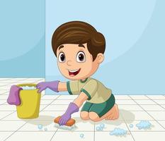 garotinho dos desenhos animados, limpando o chão vetor