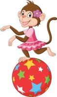 macaco de circo dos desenhos animados em pé em uma bola vetor