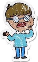 vinheta angustiada de um menino confuso de desenho animado usando óculos vetor