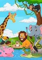 paisagem africana dos desenhos animados com animais selvagens vetor