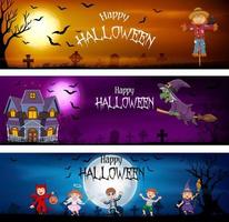 três conjunto de banners de halloween vetor