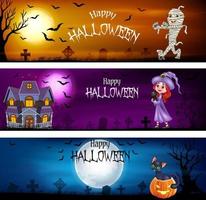 três conjuntos de banners de halloween vetor