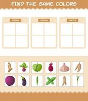 encontrar as mesmas cores de vegetais. jogo de busca e correspondência. jogo educativo para crianças e bebês da pré-escola vetor