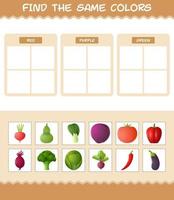 encontrar as mesmas cores de vegetais. jogo de busca e correspondência. jogo educativo para crianças e bebês da pré-escola vetor