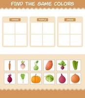 encontrar as mesmas cores de vegetais. jogo de busca e correspondência. jogo educativo para crianças e bebês da pré-escola vetor