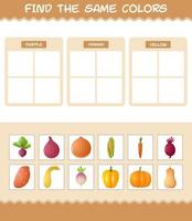 encontrar as mesmas cores de vegetais. jogo de busca e correspondência. jogo educativo para crianças e bebês da pré-escola vetor