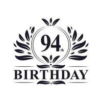logotipo de aniversário de 94 anos de luxo, celebração de 94 anos. vetor