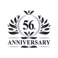 Celebração do 56º aniversário, design luxuoso do logotipo do aniversário de 56 anos. vetor