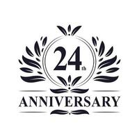 Celebração do 24º aniversário, design luxuoso do logotipo do aniversário de 24 anos. vetor