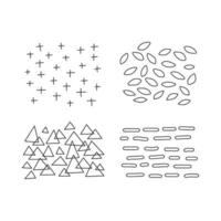 conjunto de texturas de rabisco abstrato doodle isolado no fundo branco. folhas de tinta à mão livre, linhas, triângulos, cruzes. vetor