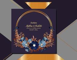 convite de casamento com vetor de capa de flor azul