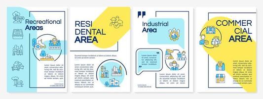 modelo de folheto azul e amarelo de classificação de uso da terra. áreas comerciais. design de folheto com ícones lineares. 4 layouts vetoriais para apresentação, relatórios anuais. vetor