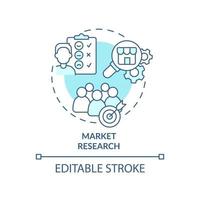 ícone de conceito turquesa de pesquisa de mercado. análise de audiência. serviço de ilustração de linha fina de idéia abstrata empresa pr. desenho de contorno isolado. traço editável. vetor
