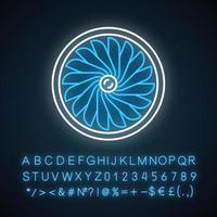 ícone de luz neon de turbina de avião. equipamento de avião. hélice a jato. aeromotor. serviço de aviação. aeronave. motor funcionando. sinal brilhante com alfabeto, números e símbolos. ilustração vetorial isolada vetor