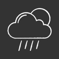 ícone de giz de chuveiro espalhado. tempo chuvoso e ensolarado. nuvem, sol e chuva. aguaceiro, aguaceiro. previsão do tempo. ilustração de quadro-negro vetorial isolado vetor