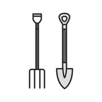 ícone de cor de forquilha e pá. ferramentas agrícolas. ilustração vetorial isolada vetor