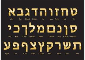 Vector de alfabeto hebraico em ouro