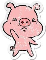 vinheta angustiada de um porco bravo de desenho animado vetor