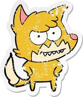 vinheta angustiada de uma raposa sorridente de desenho animado vetor