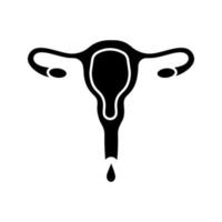 ícone de glifo de menstruação. sangramento menstrual. corrimento vaginal. distúrbio de saúde feminino. símbolo de silhueta. espaço negativo. ilustração vetorial isolada vetor