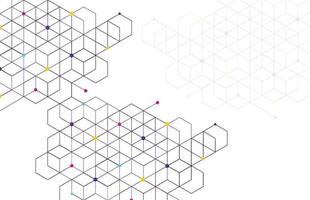 caixas geométricas abstratas padrão fundo de conexão de linha de ponto. tecnologia moderna com malha quadrada. geométrico em fundo branco com linhas. célula do cubo. ilustração vetorial vetor