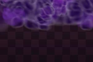 névoa violeta mística assustadora realista na noite de halloween. efeito de gás venenoso roxo, poeira e fumaça. vetor