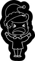 ícone dos desenhos animados de um homem gritando usando chapéu de papai noel vetor