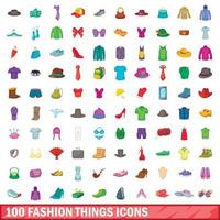 Conjunto de 100 ícones de coisas da moda, estilo cartoon vetor