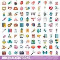 conjunto de 100 ícones de análise, estilo cartoon vetor