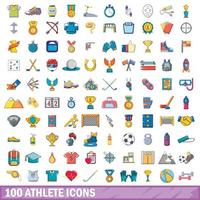 conjunto de 100 ícones de atleta, estilo cartoon vetor