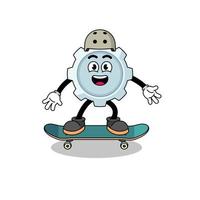 mascote de engrenagem jogando um skate vetor
