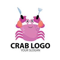 modelo de design de logotipo de restaurante de frutos do mar com chef de caranguejo. ilustração vetorial. vetor