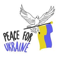 paz para a ucrânia, símbolos patrióticos, pomba de pássaro segura a bandeira da ucrânia, cor azul, amarela e preta vetor