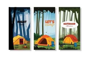 modelo de cartão de férias de aventura de natureza de barraca de acampamento de verão vetor