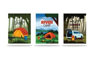 modelo de cartão de aventura ao ar livre de barraca de acampamento de horário de verão vetor