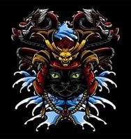 gato capacete samurai vetor