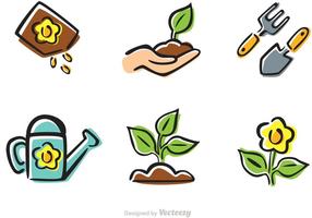 Vector de ícones de jardinagem dos desenhos animados