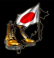 botas com mapa e bandeira japonesa