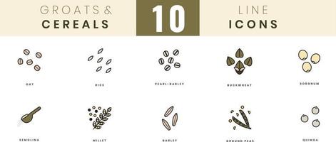 ícones de grãos e cereais. no estilo de contorno colorido. para design de site, aplicativo móvel, software vetor
