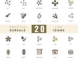 ícones de grãos e cereais. no estilo de contorno colorido. para design de site, aplicativo móvel, software vetor