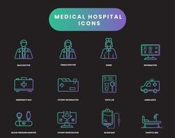 vetor ícones médicos gradientes. cuidado do paciente e do médico. enfermeira primeira ajuda médica de saúde. ícones para web, aplicativo e software