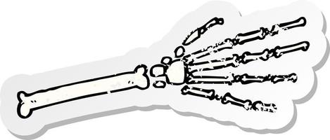 adesivo retrô angustiado de uma mão de esqueleto de desenho animado vetor