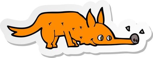 adesivo de uma raposa de desenho animado cheirando o chão vetor