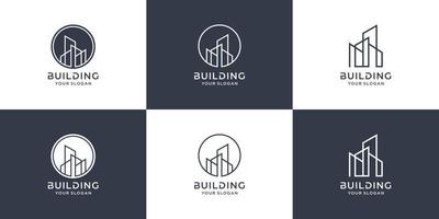 coleção de logotipos de construção com vetor premium de conceito de linha