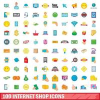 conjunto de 100 ícones de loja de internet, estilo cartoon vetor