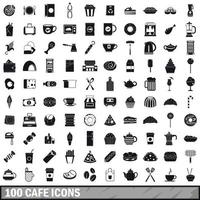 Conjunto de 100 ícones de café, estilo simples vetor