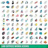conjunto de 100 ícones de trabalho de escritório, estilo 3d isométrico vetor